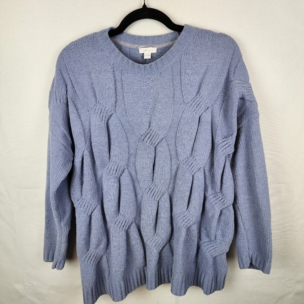 J. Jill Chenille Sweater Womens‎ Small Blue Cable Knit Pullover RN 97641 Casual